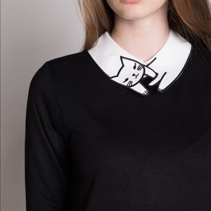 Black Button-Up Blouse With Cat Collar
